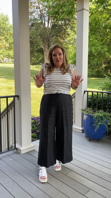 Black and white! Really anything goes to a concert! This is just a classic summer night out look. 

Linen culottes size 2.0
Tee size L. Use my code NANETTE10 for 10% off
Shoes are tts. Code NAN10 for 10% off

#LTKSeasonal #LTKworkwear #LTKunder100