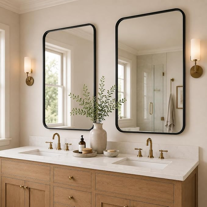 2-Pack Black Bathroom Mirrors for Over Sink 24 x 36 Inch, Metal Frame Rectangle Wall Mirror, Mode... | Amazon (US)