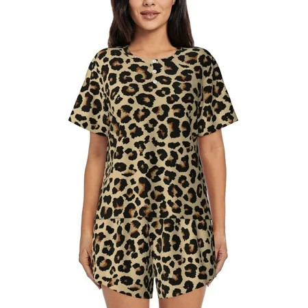 Adobk Leopard Print-1 Print Women Pajamas Sets for Short-Sleeved，Shorts Comfy Pjs Casual Lounge Sets Sleepwear with Pockets(3X-Large ) | Walmart (US)