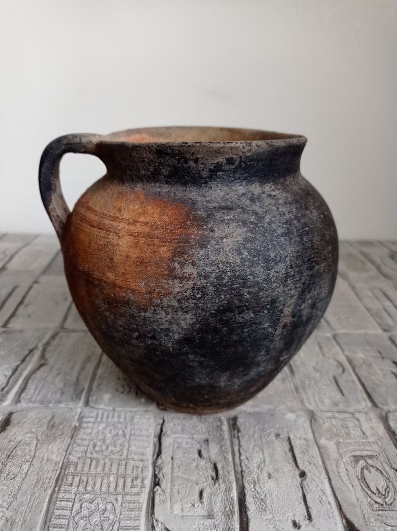 Primitive Clay Pot Wabi Sabi Vessel Old Black Clay Pot - Etsy | Etsy (US)