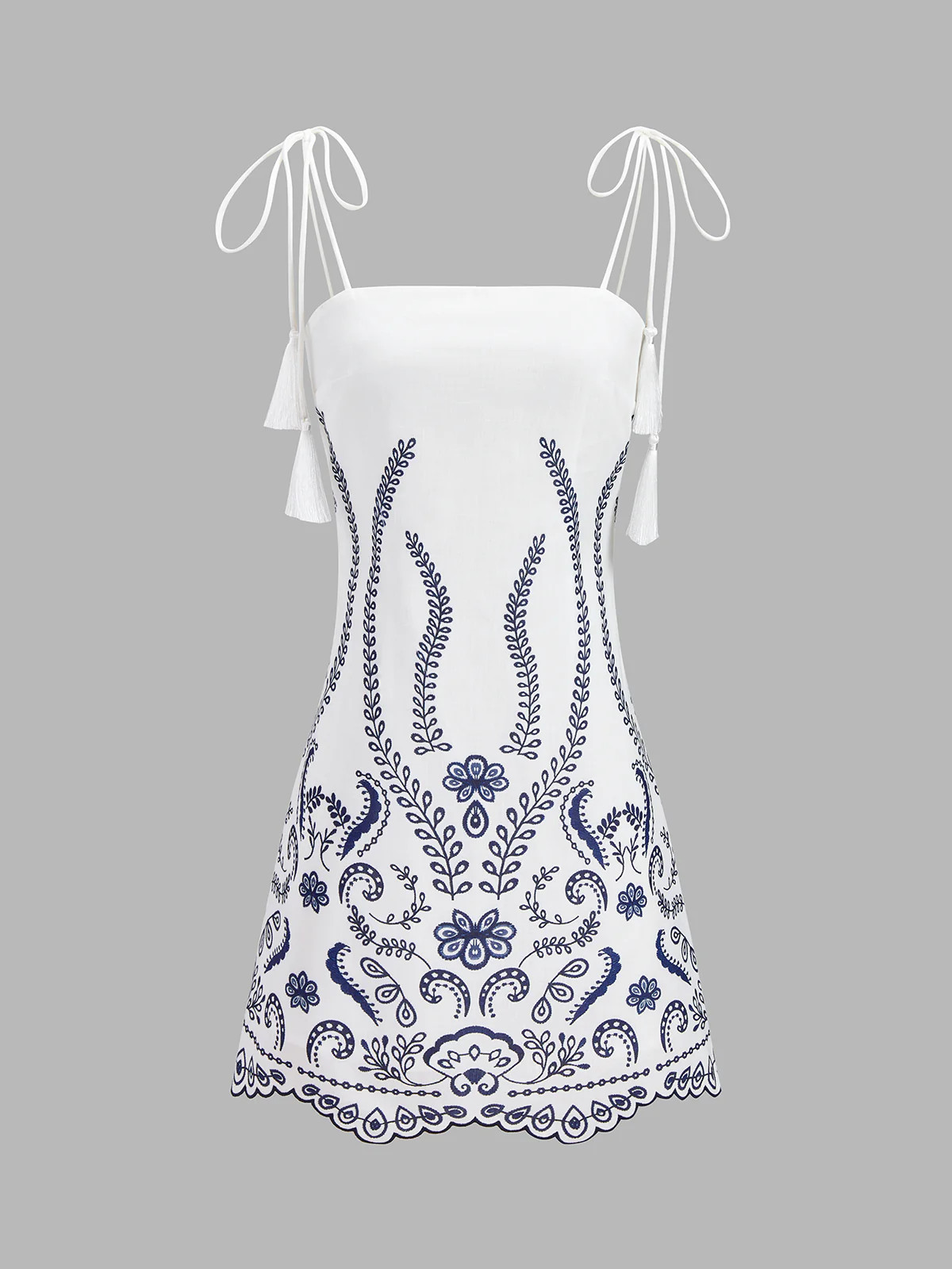 Tassel Tie Embroidered Cami Mini Dress | Commense