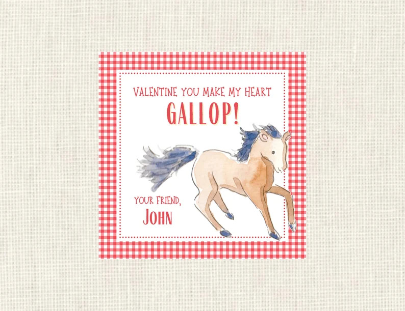 Valentine Class Tags or Stickers. Horse, Watercolor, Printed / Set of 25 | Etsy (US)