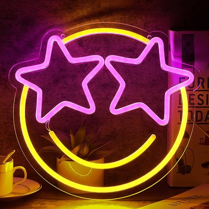 Smile Face Neon Sign, Wootfairy Led Neon Signs for Wall Decor, Dimmable Neon Light for Bedroom, G... | Amazon (US)