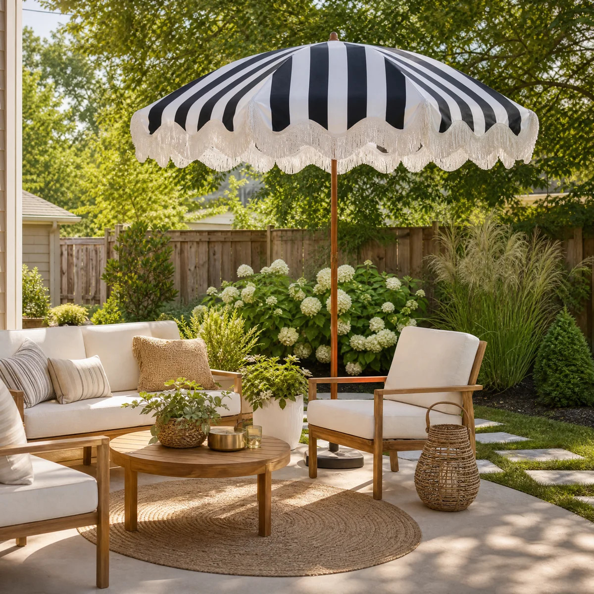 6.5FT Patio Umbrella with Fringe, UV Protection Beach Umbrella with Tilt & Adjustable Height, Inc... | Wayfair North America