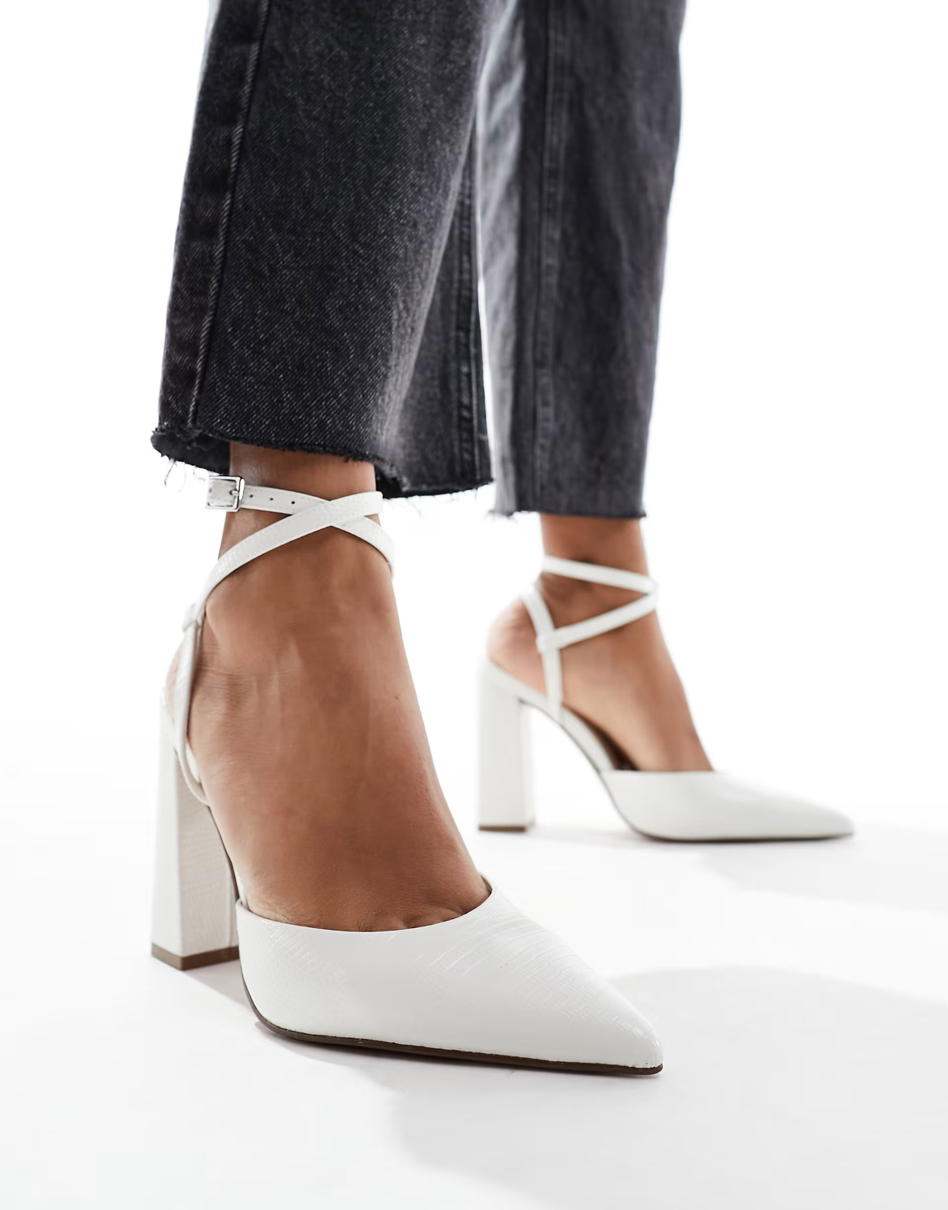 ASOS DESIGN Paige high block heels in white lizard | ASOS (Global)