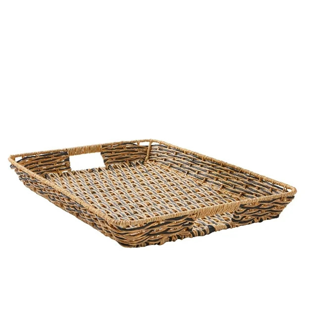Better Homes & Gardens Beige and Black Resin Rattan Rectangular Serving Tray | Walmart (US)