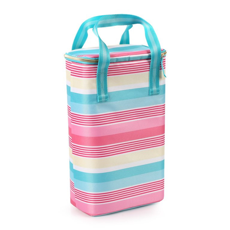 Paris Hilton Pink, Blue & Yellow Stripe Insulated Dual Wine Tote | Walmart (US)