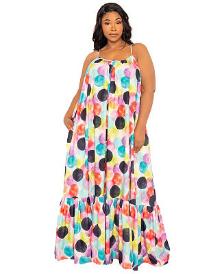 Women's Plus Size Polka Dot Voluminous Maxi Dress | Macy's