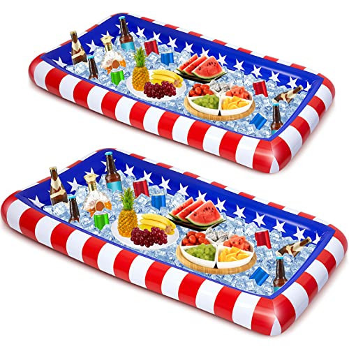 2 Pieces 4th of July Inflatable Cooler American Flag Inflatable Serving Bar Independence Day Cooler Patriotic Large Ice Buffet Cooler Party BBQ Tray for Food Pool Indoor Outdoor Supplies | Amazon (US)