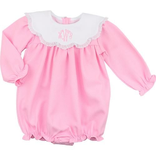 Pink Honeycomb Eyelet Scalloped Collar Bubble | Cecil and Lou