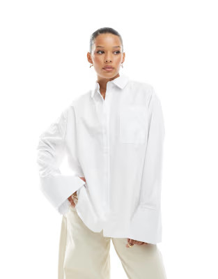 ASOS DESIGN poplin extreme cuff oversized shirt in white | ASOS (Global)