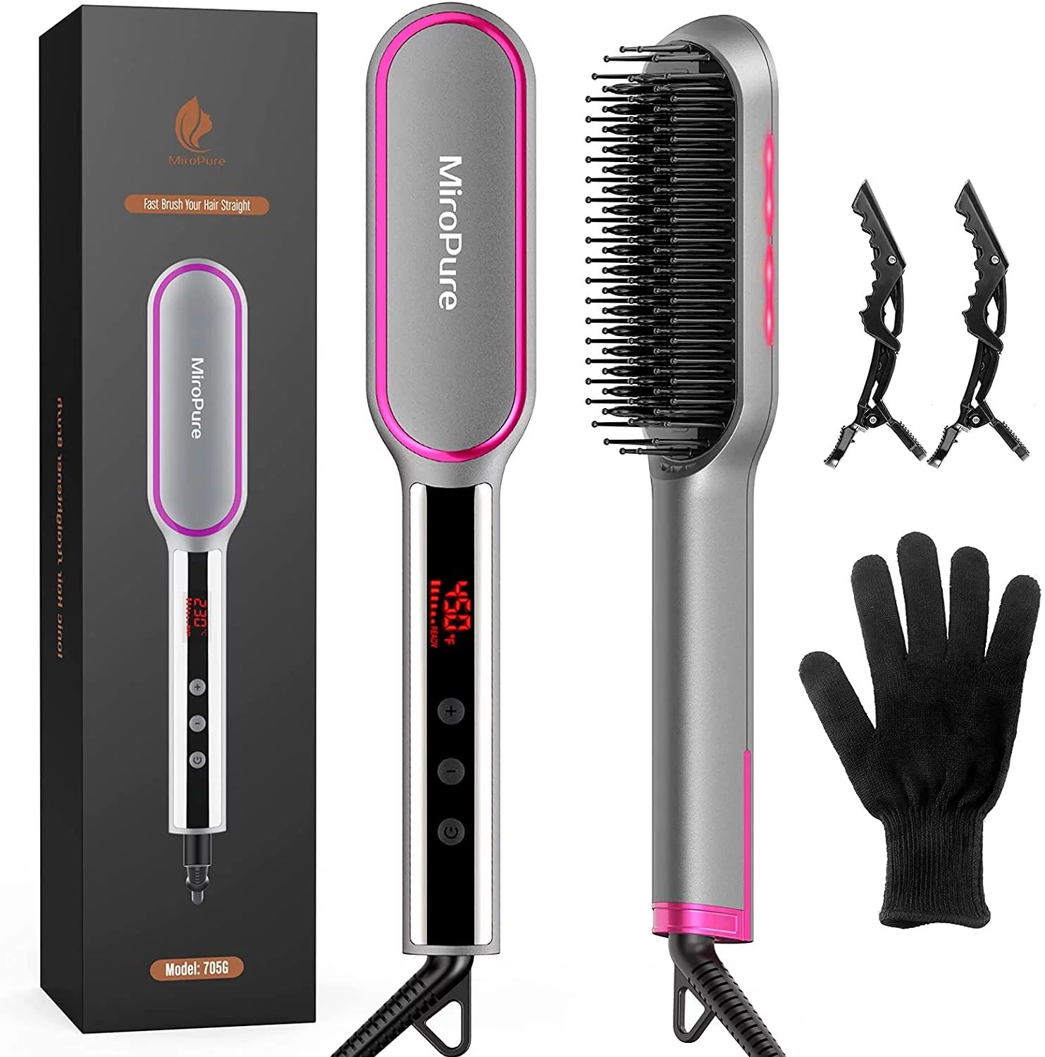 MiroPure Hair Straightener Brush Negative Ion Heated Straightening Brush for Smooth Frizz-Free Ha... | Walmart (US)