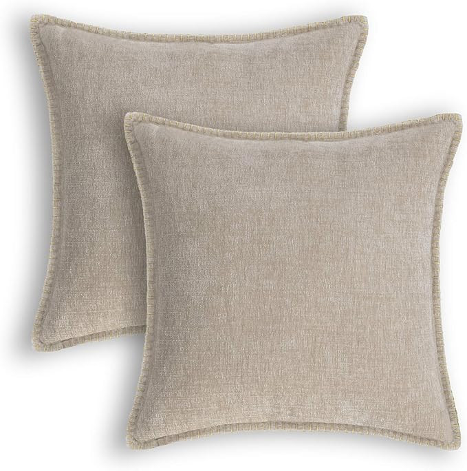 CaliTime Throw Pillow Cases Pack of 2 Cotton Thread Stitching Edges Solid Dyed Soft Chenille Cush... | Amazon (US)
