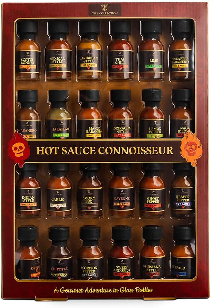 Tilz, Hot Sauce Gift Sets |24 Hot Sauce Bottles, Sampler, Chilli Sauce, Food Gifts For Men |Srira... | Amazon (US)