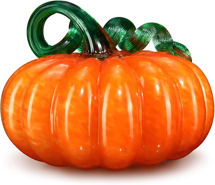 Newtay 5.1 x 5.1 Inch Fall Hand Blown Glass Pumpkin for Decorating, Orange | Amazon (US)