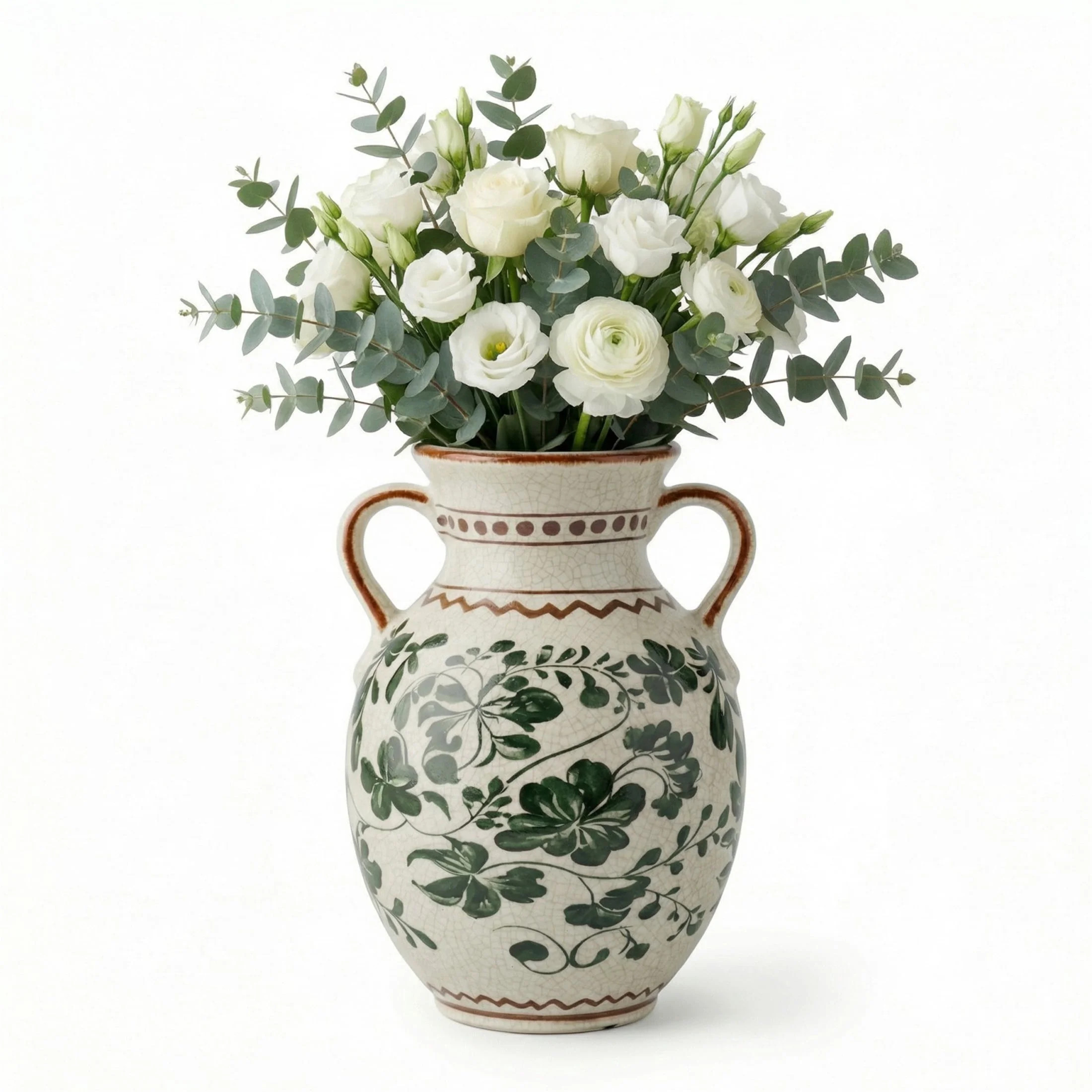 BUYMAX Sage Green Decorative Vase, Vintage Handle Vase for Pampas Grass, Ceramic Table Vase Cente... | Walmart (US)
