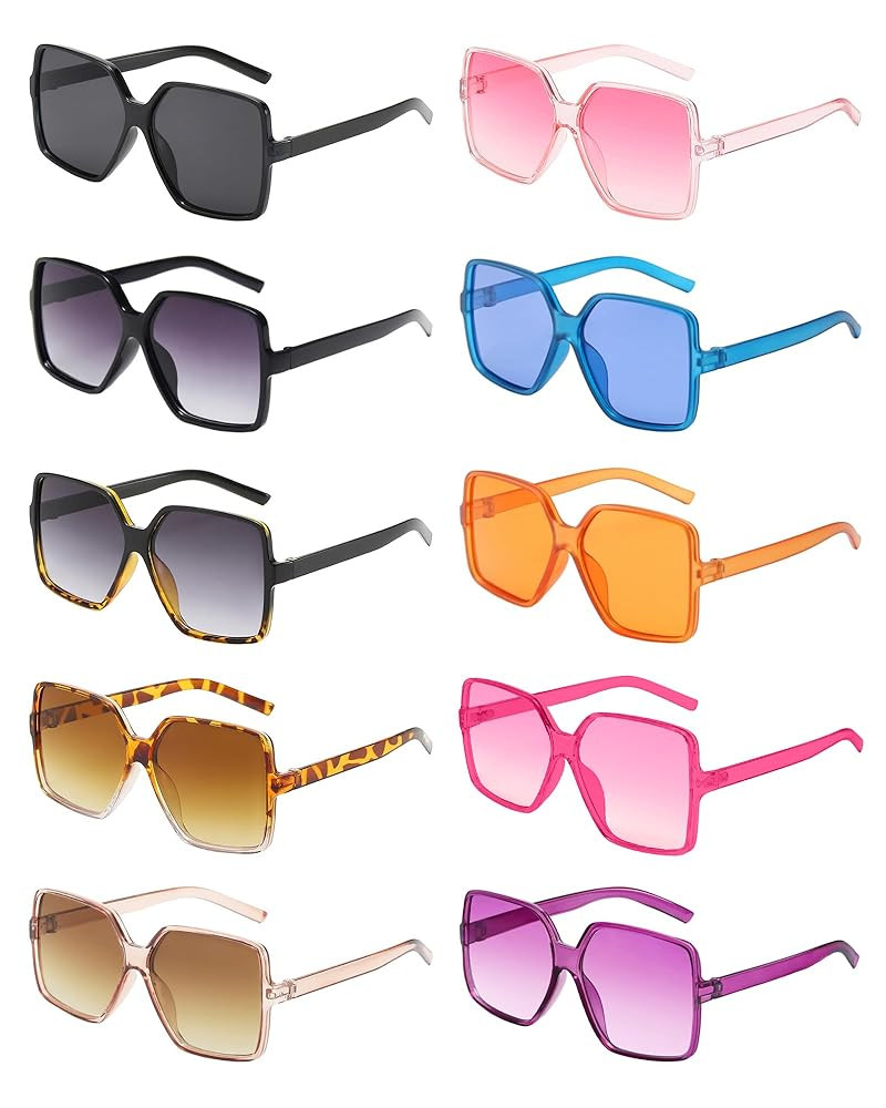 Pibupiu 10 Pack Colorful Oversized Square Sunglasses for Women Men Bulk 70s Big Large Wide Shades... | Amazon (US)