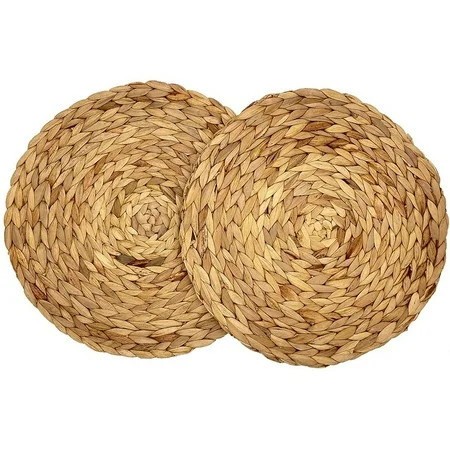2 Pcs Woven Placemat Natural Hyacinth Woven Placemat Round Woven Rattan Table Mat for Kitchen Party  | Walmart (US)