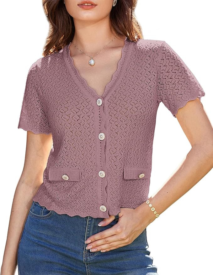 GRACE KARIN Womens Cardigan Summer 2025 Cropped Lightweight Short Sleeve Hollowed-Out Bolero Shru... | Amazon (US)