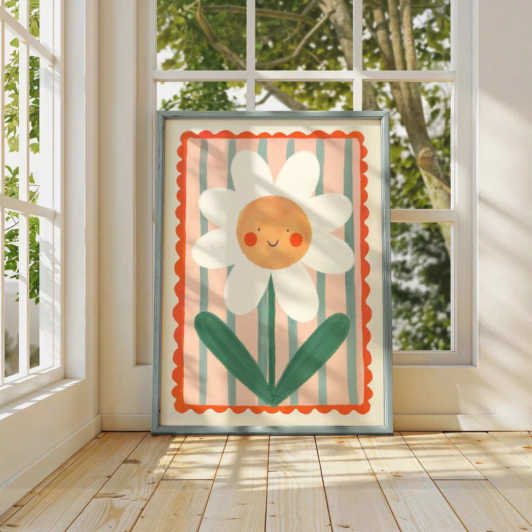 Smiley Flower / Flower Illustration / Eco / Nursery Art / Kids Room / Art / Print / Gifts for Her... | Etsy (US)