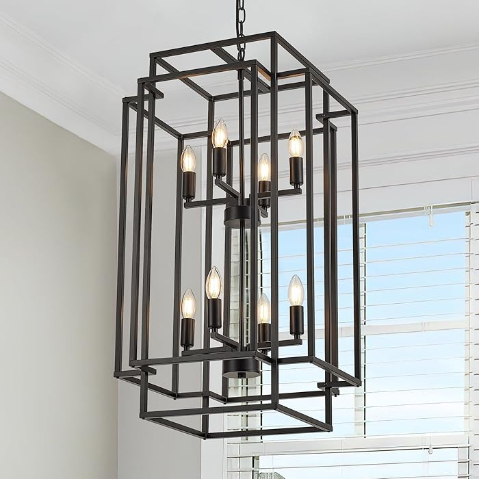 8-Light Lantern Tiered Pendant Light Fixtures, Black Metal Farmhouse Chandelier Hall Foyer Hangin... | Amazon (US)