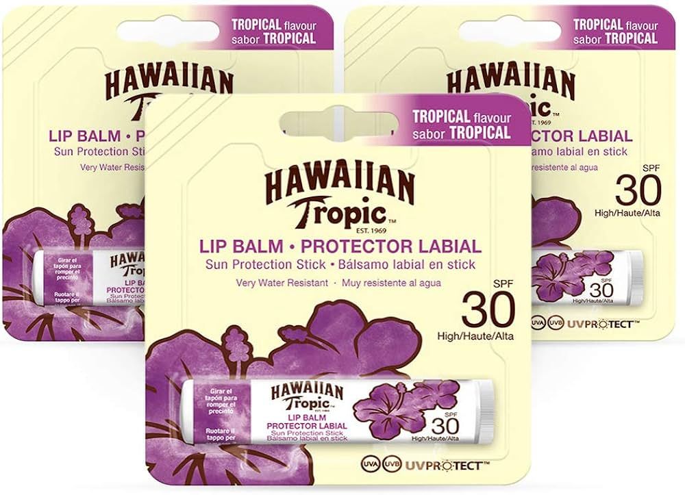 Hawaiian Tropic Lip Balm Pack of 3 – Sunscreen Lip Balm SPF 30, Tropical Flavor, 4 g | Amazon (US)