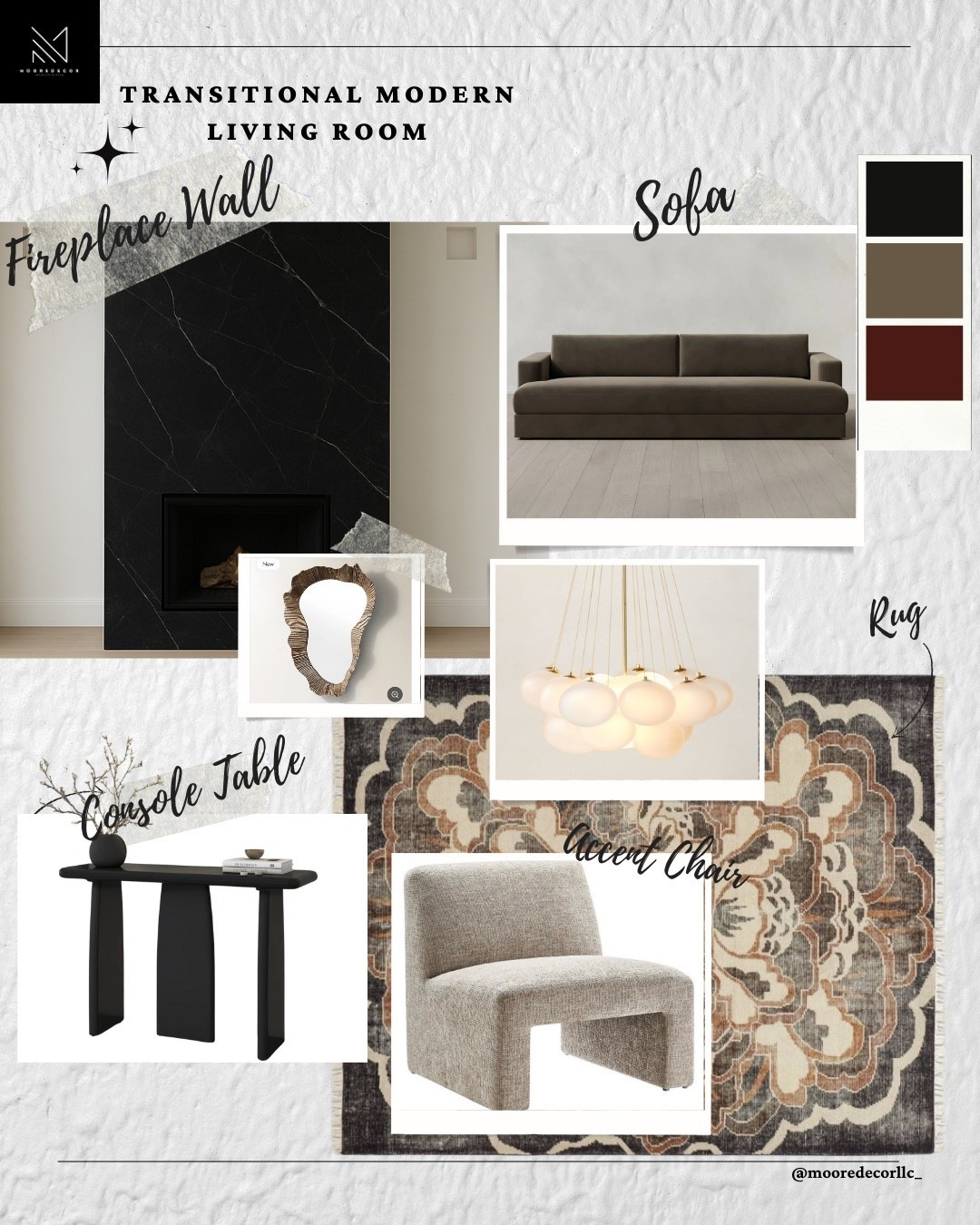 Transitional Modern Living Room

A curated mix of rich neutrals, bold accents, sculptural furniture, and a striking black fireplace wall. Everything is linked for easy shopping—so you can recreate this warm, refined, modern look in your own home.
Tap to shop the sofa, accent chairs, lighting, rug, console tables, and accessories.#TransitionalModern #LivingRoomDesign #LTKMoodBoardMonday #MooreDecor

#LTKHome #LTKHome #LTKSaleAlert #LTKCyberWeek

#LTKSaleAlert #LTKHome