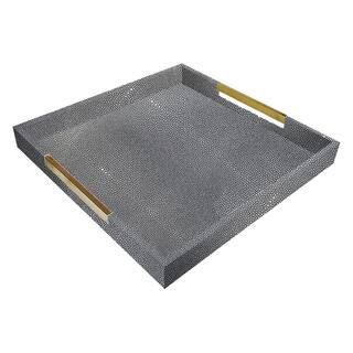 18 in. x 2 in. Gray Polypropylene Square Serving Tray with Gold Handles | The Home Depot
