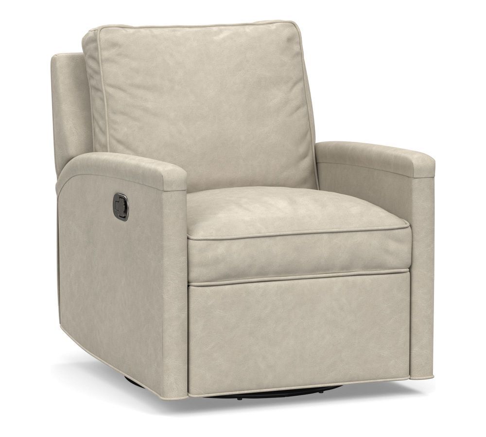 Tyler Square Arm Leather Swivel Recliner | Pottery Barn (US)