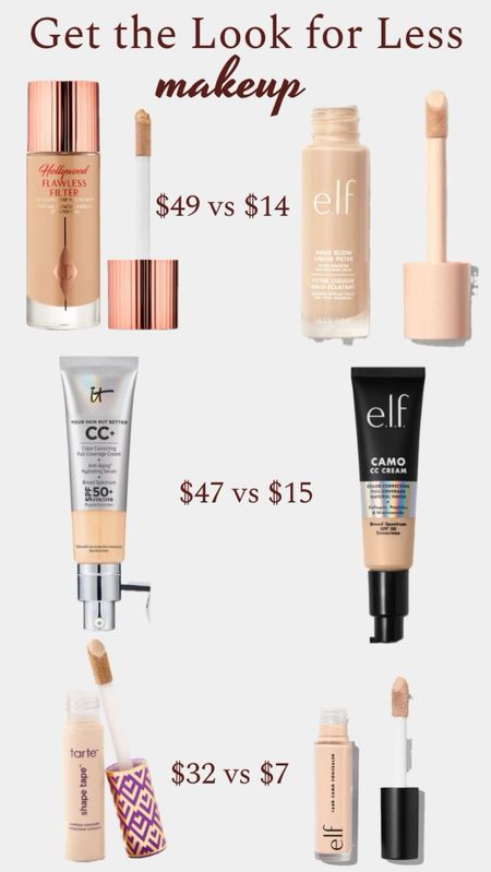 Get the Look for Less: Makeup Edition! These e.l.f. cosmetics products are all under $15 and amazing dupes for several high end makeup items! Showing them here side by side for you to compare.  ……………. charlotte tilbury hollywood flawless filter dupe elf halo glow glowy makeup glowing makeup spring makeup trends spring makeup look beach makeup pool day makeup travel makeup it cosmetics CC cream dupe elf camo cc cream tarte shape tape dupe elf camo concealer rare beauty blush dupe elf camo blush dior lip oil dupe elf lip oil glossy lips lipgloss lip oil under $10 makeup under $10 foundation under $20 best drugstore foundation best drugstore lipstick tarte juicy lips dupe tarte maracuja juicy lips dupe lip balm contour under $10 Charlotte tilbury dupe Charlotte tilbury beauty highlighter wand dupe best drugstore blush best drugstore highlighter best drugstore concealer best concealer best contour best makeup under $20 best makeup under $10

#LTKstyletip #LTKbeauty #LTKSpringSale