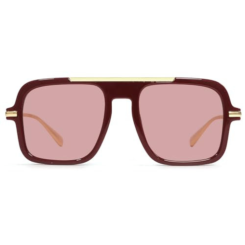 Retro Square Sunglasses for Womens Mens Vintage Oversized Pilot Sun Glasses 70s 80s 90s Shades (red) | Amazon (US)