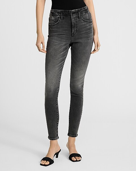 High Waisted Washed Black Skinny Jeans | Express