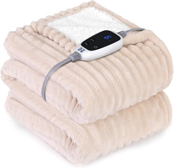 SEALY Electric Blanket Heated Throw, Soft Cozy Ribbed Flannel to Sherpa Reversible Safe Heating w... | Amazon (US)