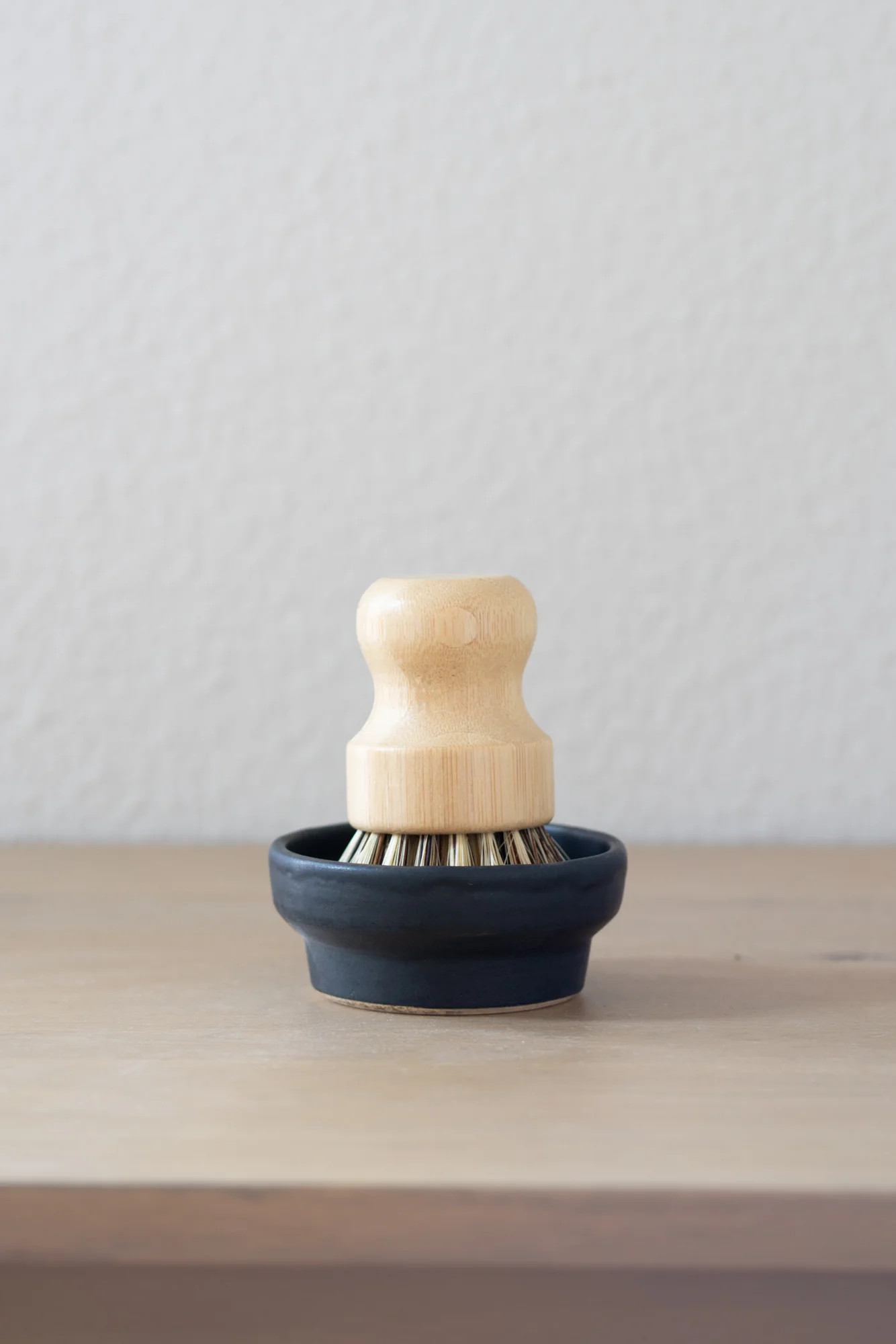 Handcrafted Pedestal Ceramic Dish and Wood Pot Brush Set | Urban Ember