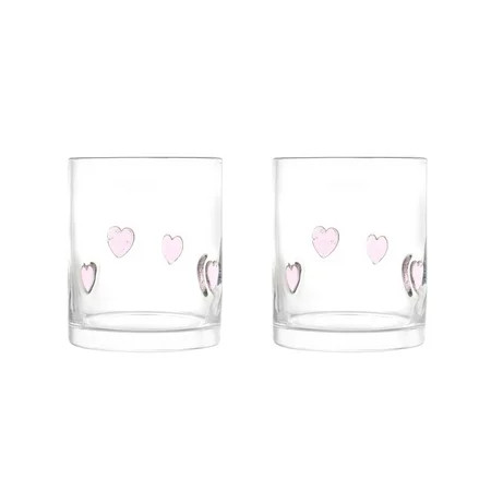 Thyme & Table 12 fl oz Valentine's Day Pink Hearts Charm Drinking Glasses, Set of 2 | Walmart (US)