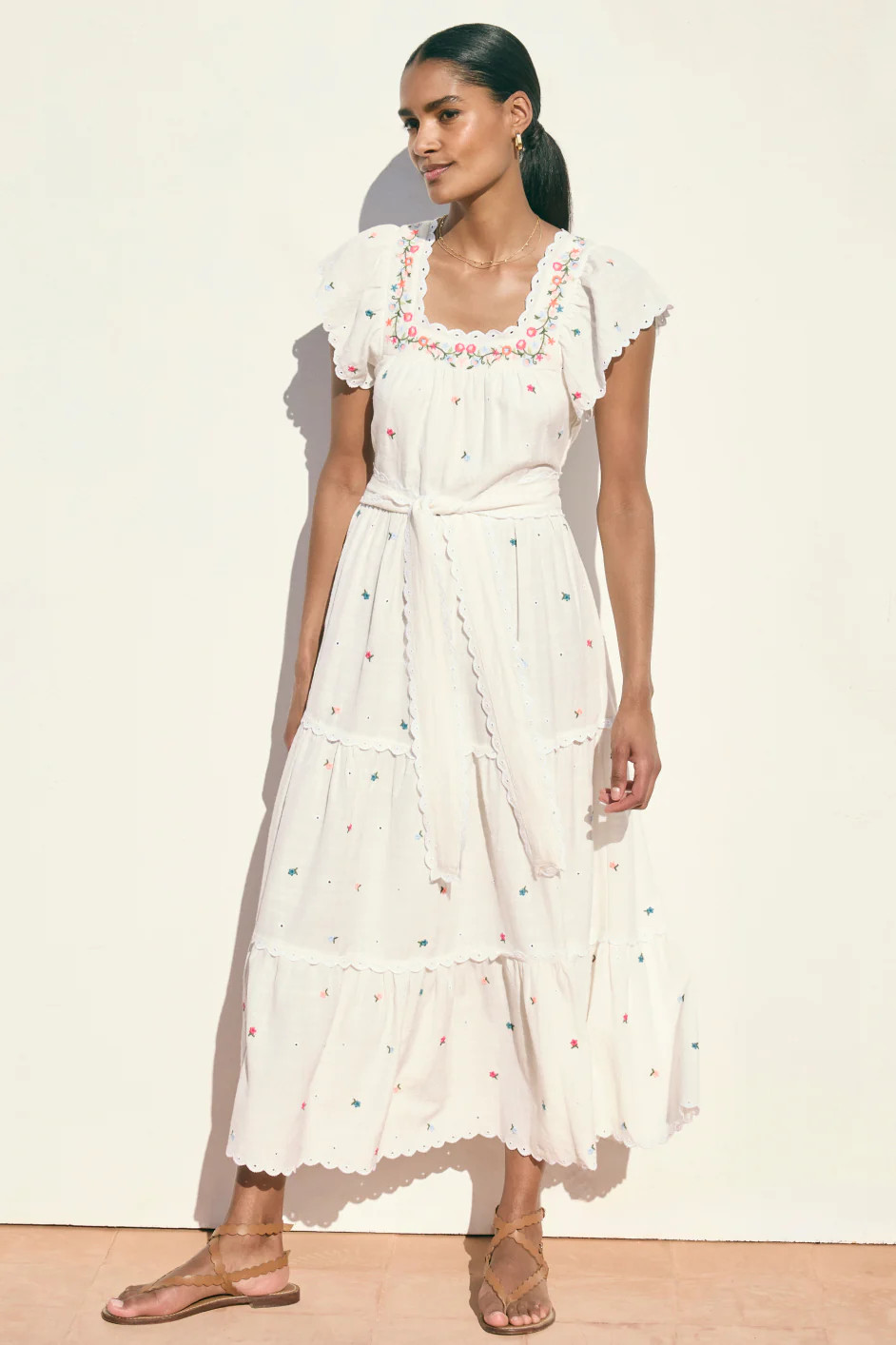 Romilly Dress - White Floral Embroidery | WYSE London