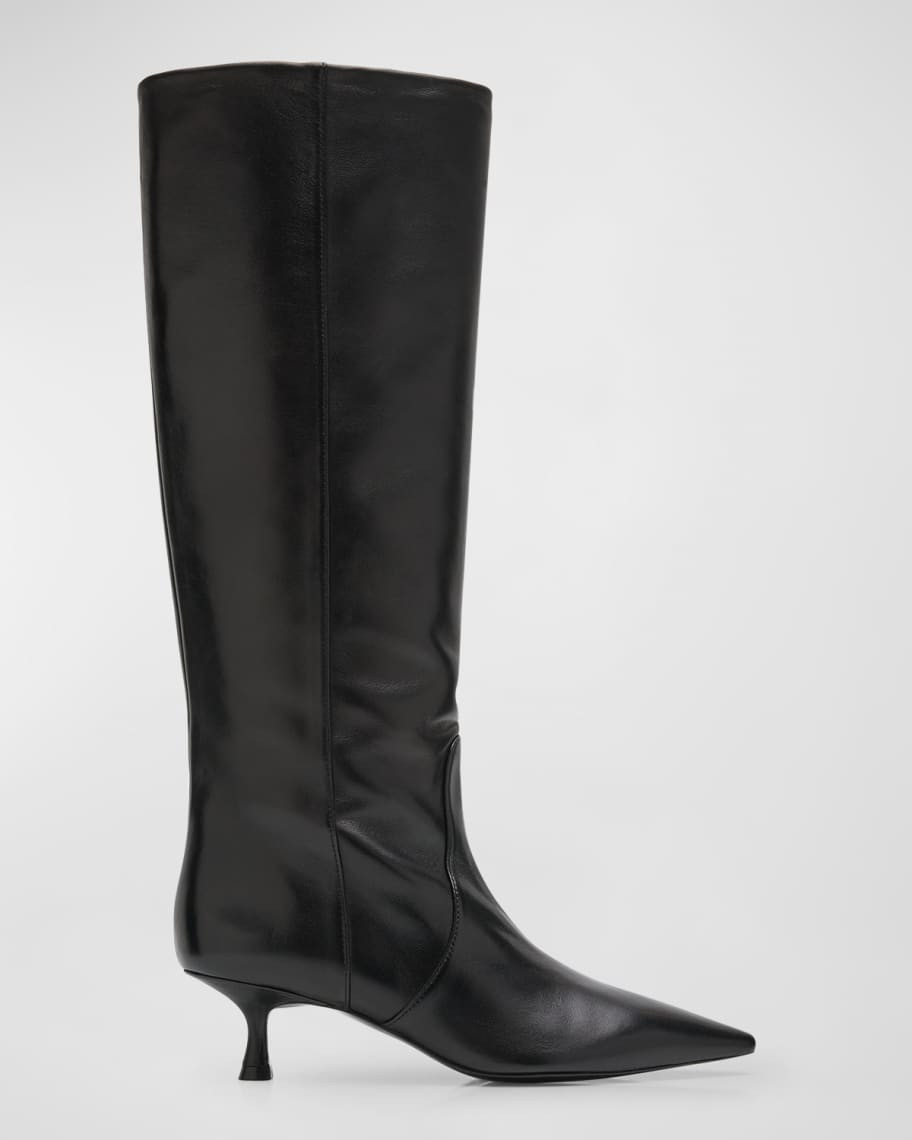 Stuart Weitzman Naomi Leather Kitten Boots | Neiman Marcus
