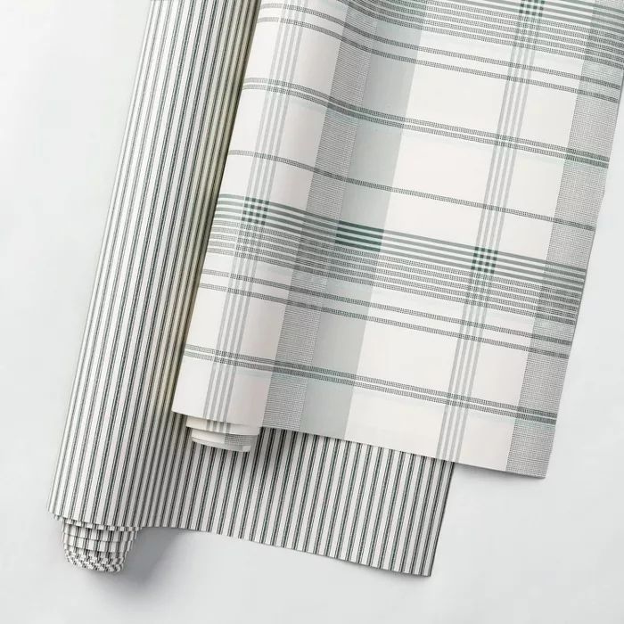 2pk Green Plaid + Stripe Holiday Gift Wrap - Hearth & Hand™ with Magnolia | Target