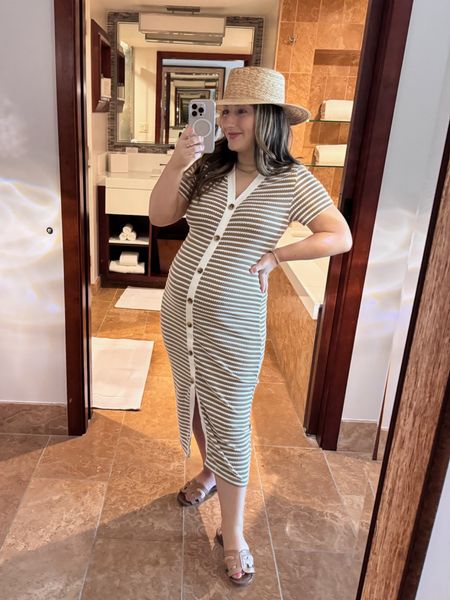 Favorite hat and midi dress for a cute summer travel outfit! 

Dress: size small 
Hat: small/medium 
Shoes: run true to size, also available in wide 

Wearing at 33 weeks on my baby moon! Dress is not maternity but stretchy and bump friendly! Love pieces like this that work before and after pregnancy! 

Palm Springs, travel outfit, summer style

#LTKFindsUnder100 #LTKTravel #LTKBump