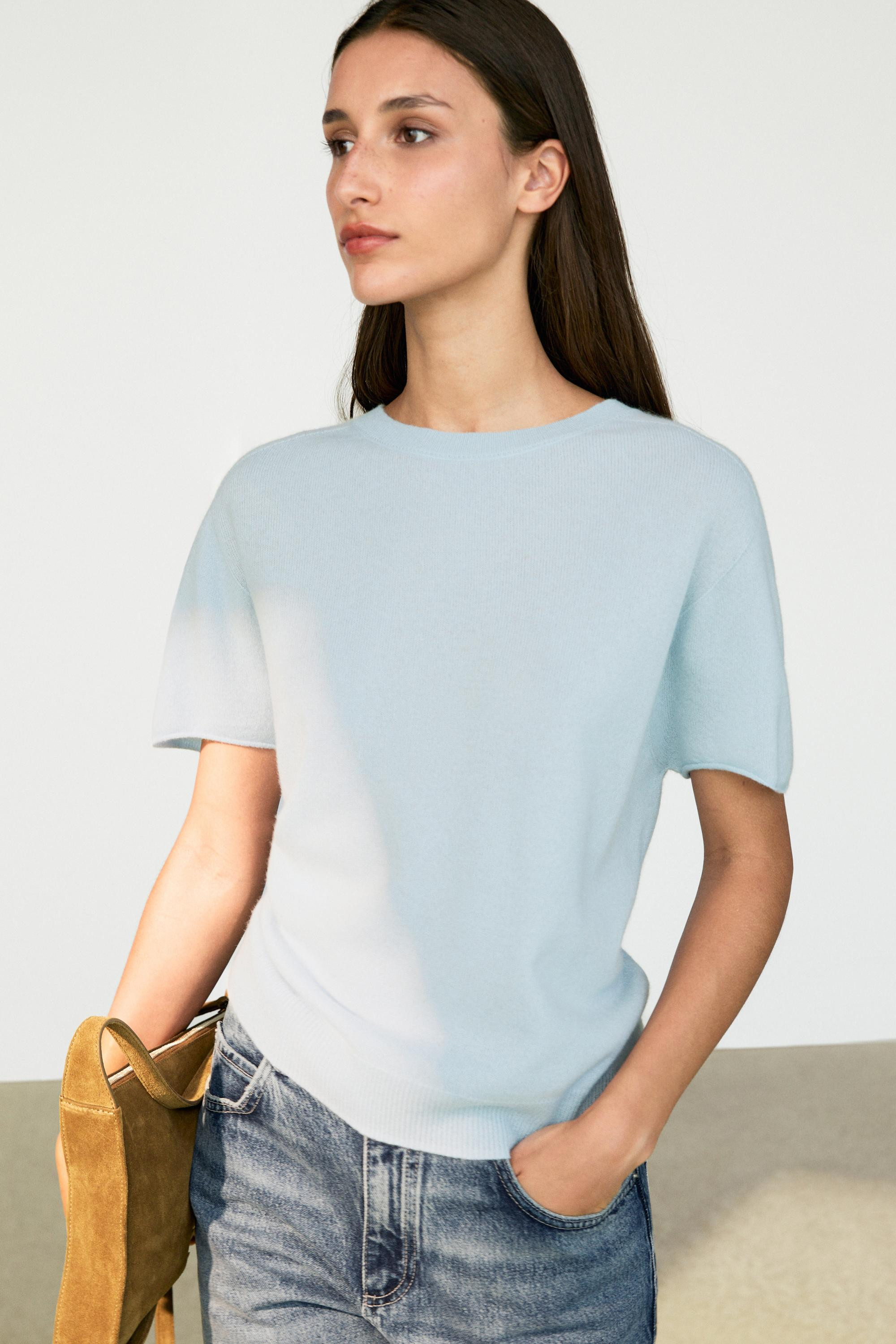 100% cashmere short sleeve knit sweater | Massimo Dutti US