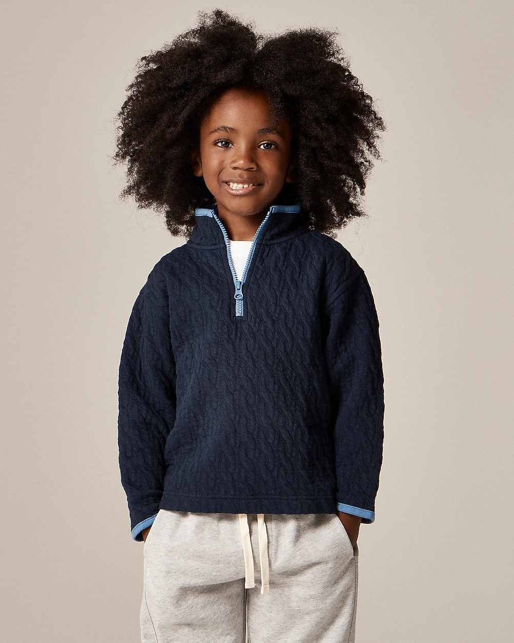 Kids' cable-knit quilted quarter-zip pullover | J. Crew US
