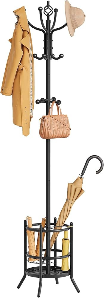 Tajsoon Coat Rack Stand with Umbrella Holder, Coat Tree Freestanding with 16 Hooks, Coat Hangers ... | Amazon (US)