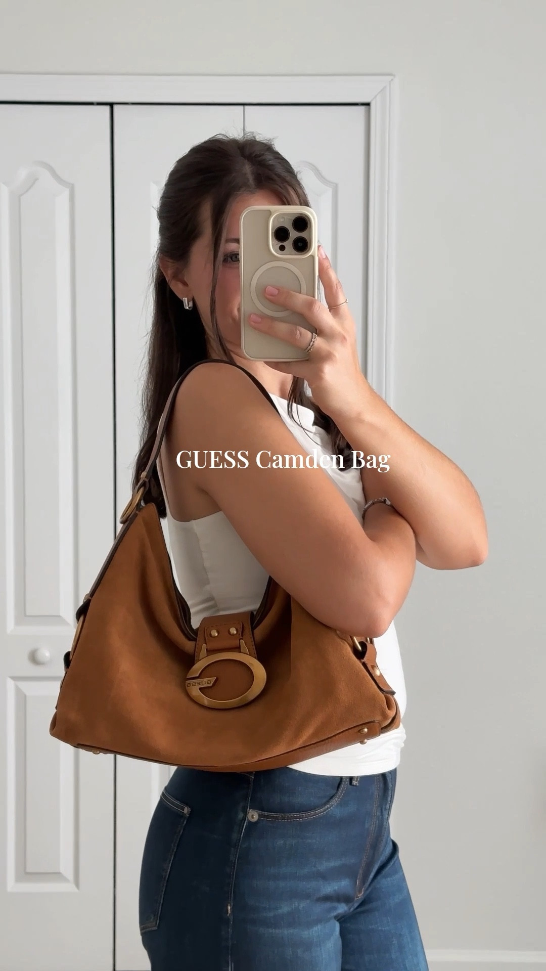 #GUESSPartner #ad @GUESS Camden slouchy suede bag! Soft suede, lined throughout with zip pocket, and zip closure. 

Wearing xs top (similars linked) and 26 jeans 

#LTKSeasonal #LTKItBag #LTKStyleTip