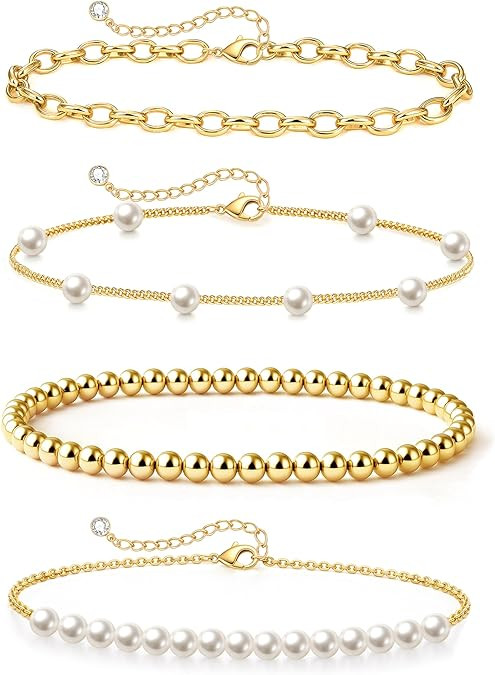 Zeffy Gold Pearl Beaded Bracelet for Women, 14K Gold Plated Jewelry Set With Paperclip Link Chain... | Amazon (US)