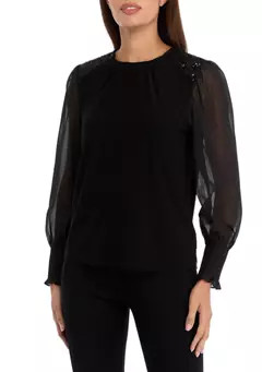 THE LIMITED Women's Sheer Sleeve Knit Top | Belk