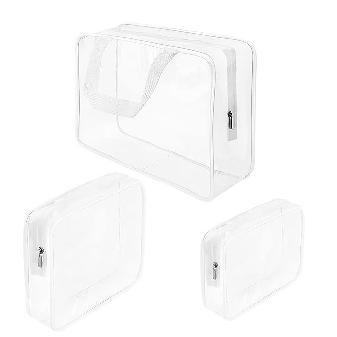 3Pcs Crystal Clear PVC Travel Toiletry Bag Kit for Women Men, Waterproof Vinyl Organizer Clear Ma... | Amazon (US)