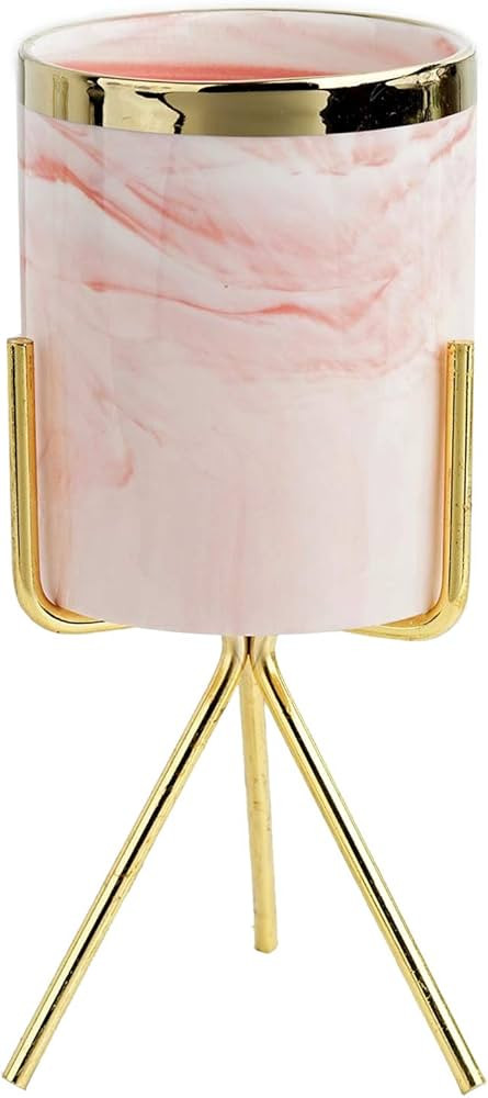 BalsaCircle 8-Inch Tall White Pink Ceramic Flower Pot with Gold Iron Stand Wedding Vases Home Gif... | Amazon (US)