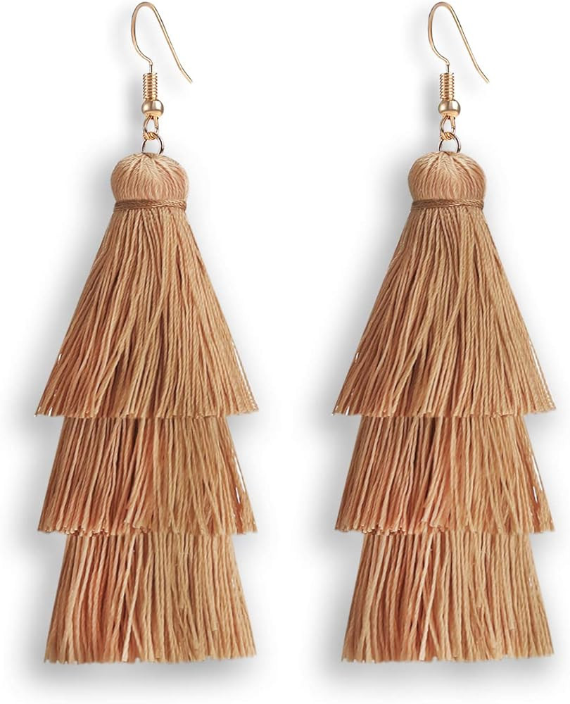 Colorful Tassel Earrings 3 Tier Layered Bohemian, Eardrop Big Dangle Drop Fashion Jewelry Earring... | Amazon (US)