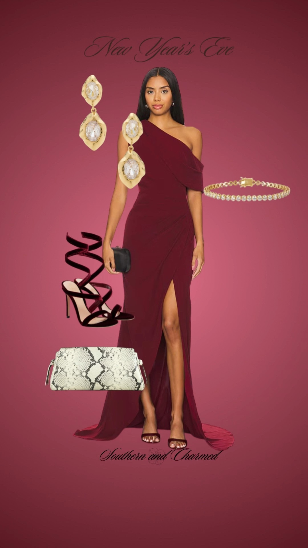 New Year’s Eve gown. Classy New Year’s Eve. Black tie dress. Cute clutch. Evening gown. Burgundy gown. New Year’s Eve outfit idea. 

#LTKHoliday #LTKSeasonal #LTKWedding
