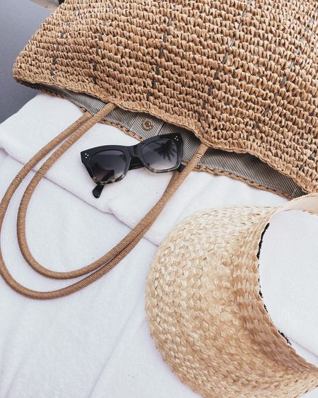 Woven bag, sunglasses, visor, travel accessories #StylinbyAylin 

#LTKSeasonal #LTKstyletip #LTKtravel
